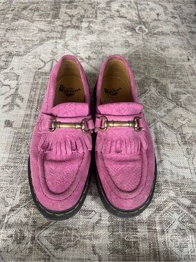 Dr. Martens Pink Suede Adrian Repello Loafers with Brass Bit